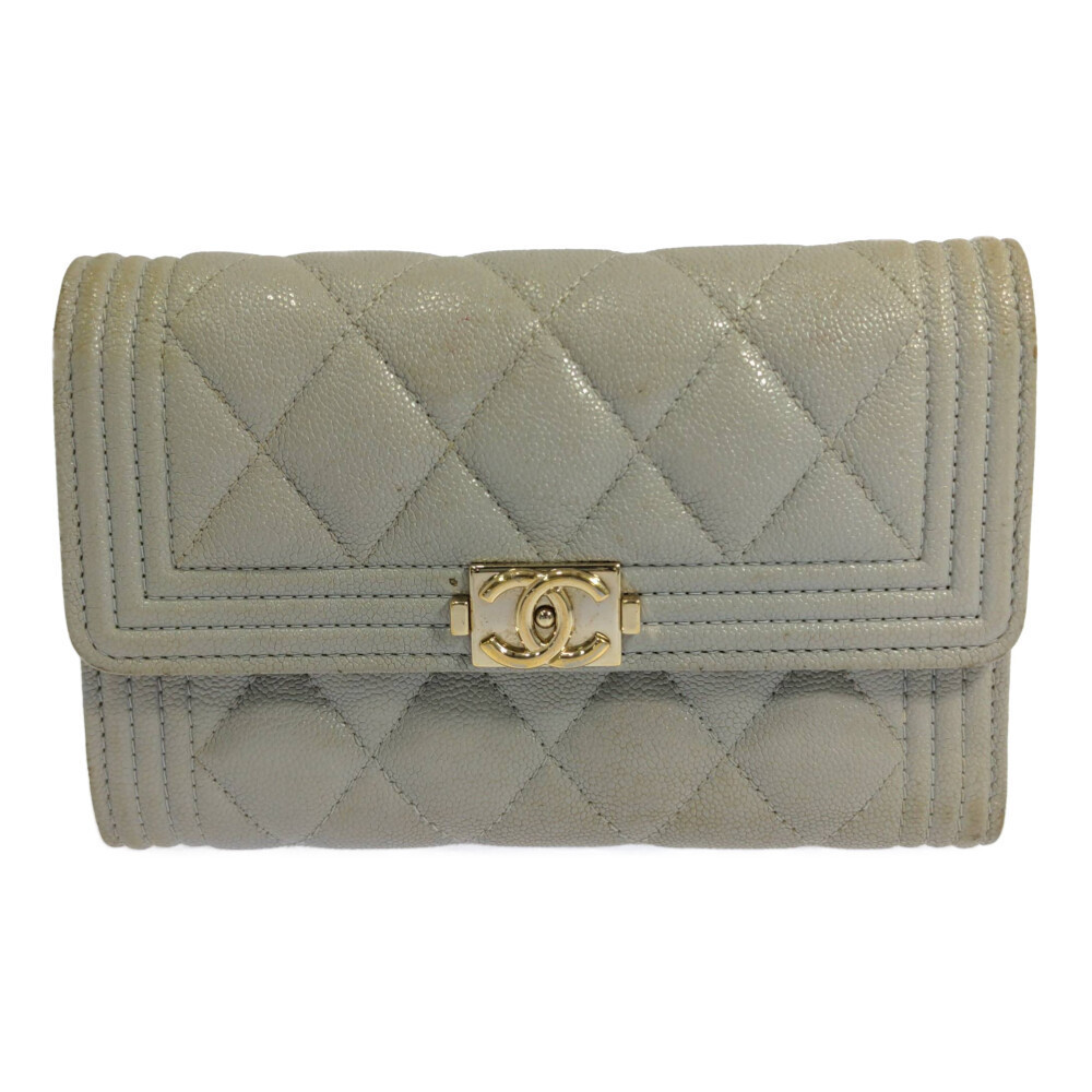 Chanel Boy Bifold Wallet Grey